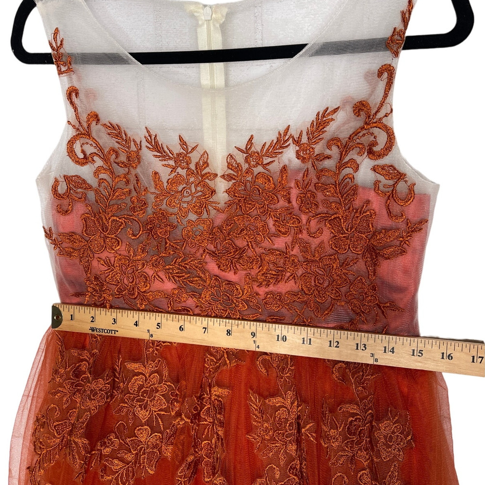 Vintage 1950s Embroidered Tulle Ballgown Couture Prom Dress Orange MINT Size 4 - Picture 13 of 15